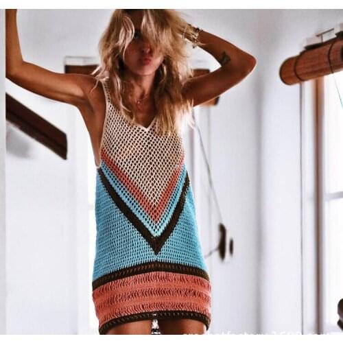 New Sexy Beach Cover Up Bikini Crochet Knitted Swimwear Summer Beach Wear Hollow Out Swimsuit Cover Up Beach Dresses