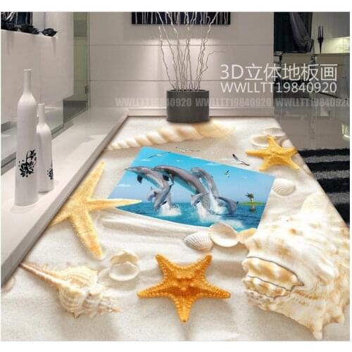 Wallpaper for floor Home Decoration Beach dolphin 3D stereoscopic floor pvc self-adhesive wallpaper