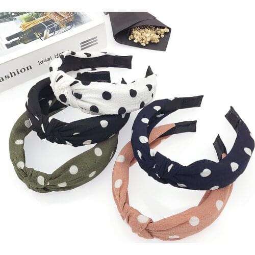 Anise Cute Girls White Black Polka Dot Bow Headband Hairband Retro Women Wide Knotted Hair Hoop Band Headwear Hair Accessories