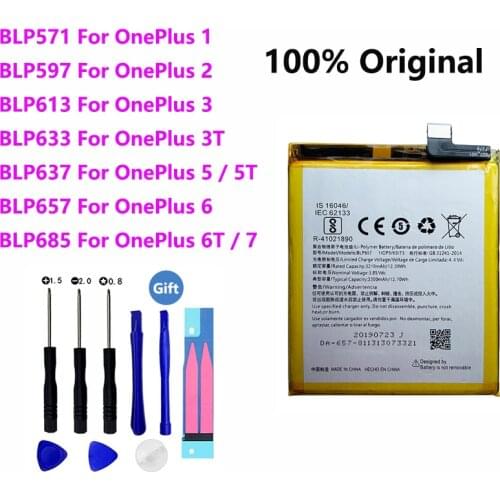 Original Battery For OnePlus 7 6T 6 5 5T 3 3T 2 1 1+ BLP571 BLP597 BLP613 BLP633 BLP637 BLP657 BLP685 Cell Phone Batteries