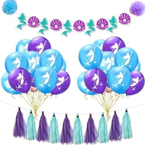 Mermaid Printed Latex Balloon Blue Purple Round Globos Kids Baby Shower Birthday Party Decorations Hawaii Party Favor
