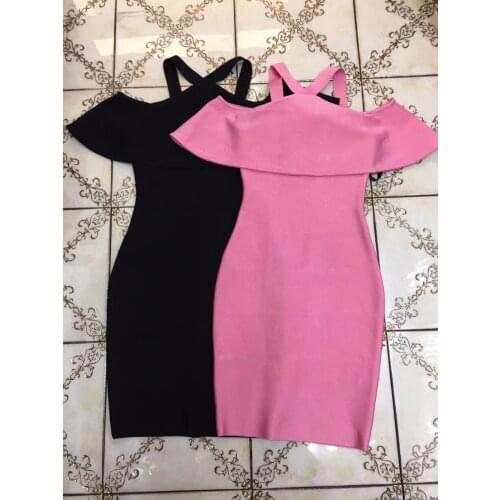 Chic Celebrity Party Dresses Spaghetti Strap Sexy Women Rayon Bandage Dress Vestidos Black Pink