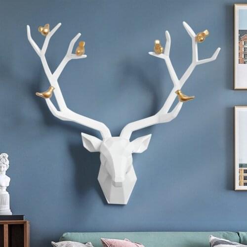 Nordic Animal Statue Deer Head Wall Decor Abstract Art Sculpture Creative Craft Home Decoration Accessories Resin Ornaments