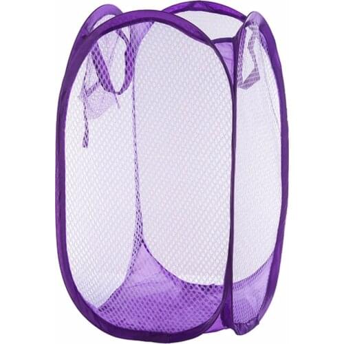 Foldable Practical Pop Up Washing Clothes Laundry Basket Solid Color Mesh Dirty Clothes Storage Basket Bag For Household Using