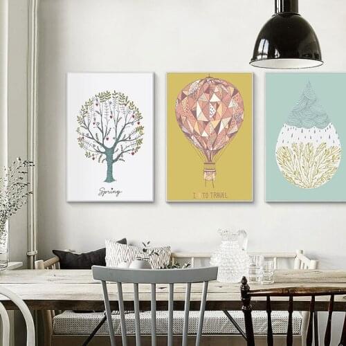 Modern Tree Water Drop Hot Air Balloon Abstract Painting Poster Image Art Print Canvas Living Room Girl Bedroom Home Décor