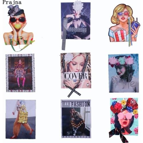Prajna Modern Girl Patches For Clothing 3D Print Monroe Sew On Beaded Sequined Patch Street Snap Fashion Stickers DIY Applique F