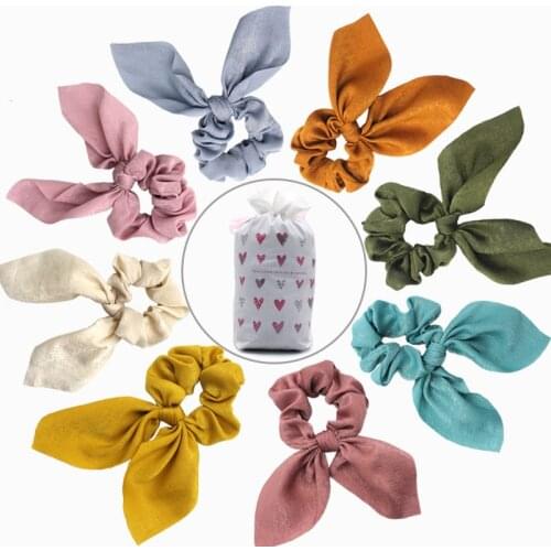Solid Color Women Rabbit Ear Scrunchies Silk Fabric Hair Crunchies Satin Hair Elastic Rope For Girls Ponytail Bow Hair Ties