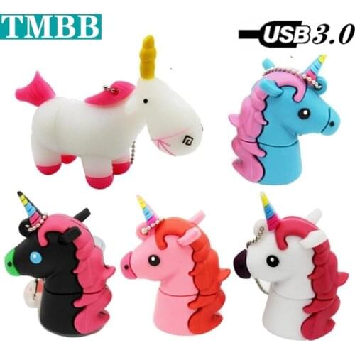 USB 3.0 Pen Drive Cartoon White Unicorn Mini 32G 64GB 128G 256G Usb Flash Drive Real Capacity Horse PenDrive Flash Memory U Disk