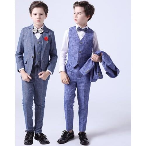 Spring Autumn Child Formal Wedding Suit Set Boys Handsome Party Piano Performance Dress Costume Kids Blazer Vest Pants Outfit