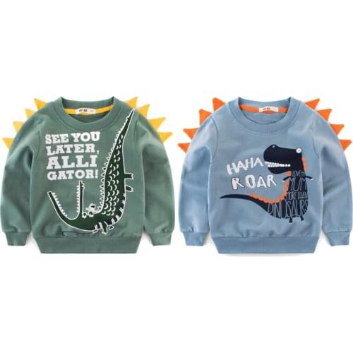Toddler Boy Spring Autumn Cartoon Dinosaur Pattern Sweatshirt Long-sleeved Warm Pullover Tops Children Clothing 3-8Y