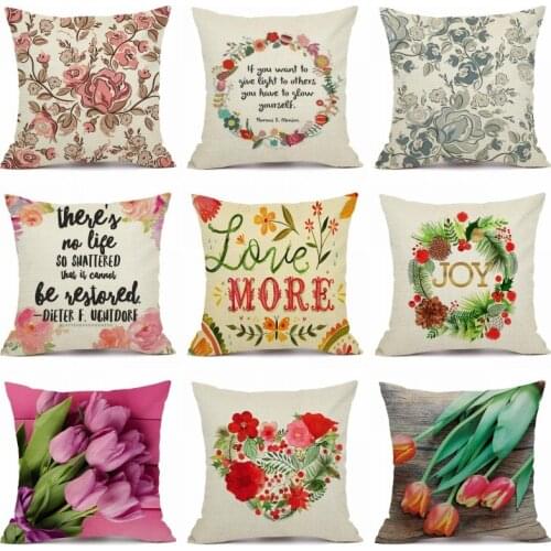XUNYU Letters and Flower Cushion Cover Linen Throw Pillow Cover Car Home Decorative Pillowcase KQ006