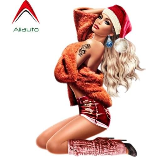 Funny Car Stickers Sexy Beauty Girl with Sweater and Christmas Hat Colorful Styling Removable Decal Waterproof 11cmX15cm