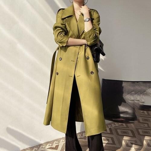 Womens Long Windbreaker Spring Autumn British Style Big Brand Loose Quality Trench Coat Plus Size Exquisite Green Ladies Cloak