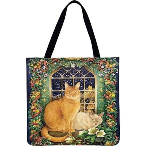 Womens Bag Cat Printed Shoulder Shopping Bags for Women Casual Ladies Large Capacity Fashion Design Linen Shopper Tote Handbags