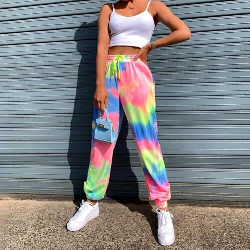 2020 Women Tie-dye Pants Fall Fashion Sexy Digital Printed Sport Trousers Clothes High Waist Loose Vintage Sweatpants Wear P9042