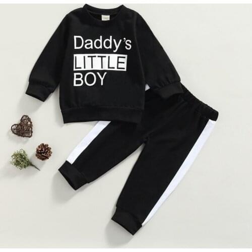 1-5 Years Kids Boys Autumn Tracksuit Letters Print Long Sleeves Tops + Splicing Elastic Waist Pants Outfits For Little Boys
