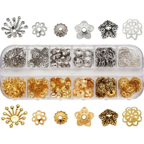 1 Box Mixed Color Metal Flower Bead Caps Cone Spacer Bead End Cap Iron/Alloy/Brass for Jewelry Making DIY Accessories Findings