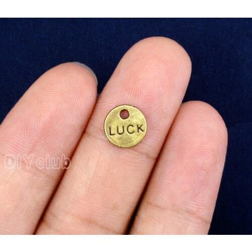 200pcs-Luck Small Disc Charms, Antique Bronze Good Luck Charm Pendant 9mm