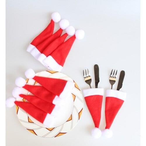 2018 NEW 10PCS Christmas Caps Cutlery Holder Fork Spoon Pocket Christmas Decor Bag 10.30