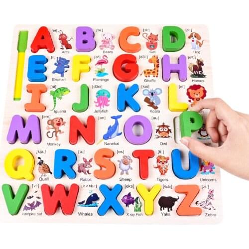 30*30cm Wooden Board Colorful Alphabet Number 3D Puzzle Kids Early Educational Toy Matching Letter Family Game