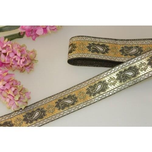 32mm wide 8yards Polyester folk style Woven Jacquard Ribbon in red