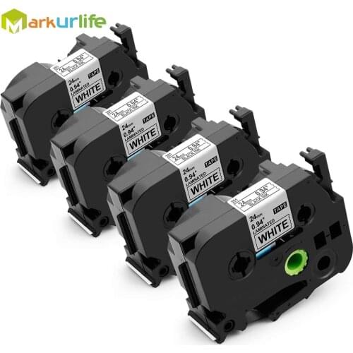4 Pack 24mm Black on White Label Tape Compatible for Brother P-Touch TZe 251 0.94 Inch Laminated White Tape for Label Maker