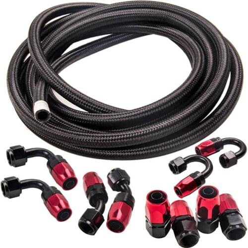 -8AN AN-8 Fitting Stainless Steel Nylon Braided Oil Fuel Hose Line 16FT Kit Red