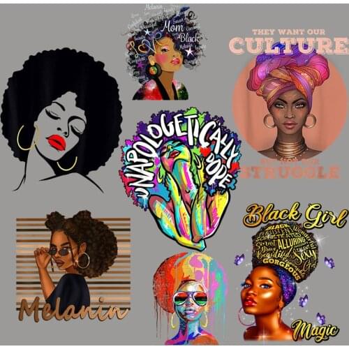 Afro Black Girls Heat Transfer Patch Stripes Applique Thermo Stickers On Cothes Iron On Patch For Clothing Applique Custom