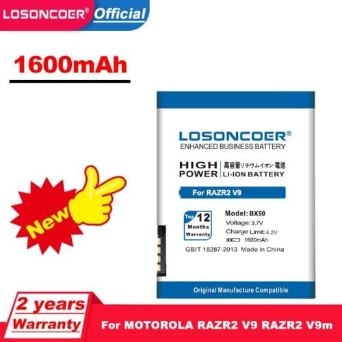 LOSONCOER 1600mAh BX50 Battery for Motorola U8 V10 PEBL2 U9 RAZR2 V8 RAZR2 V9 V9m ZINE ZN5 Battery