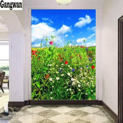 DIY diamond embroidery blue sky wild flower full square round diamond painting cross stitch kit mosaic natural view home decor
