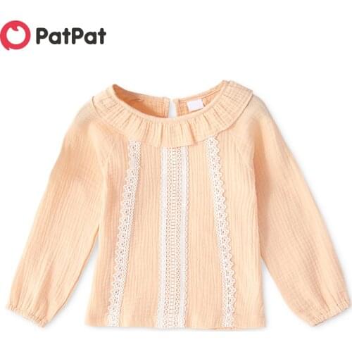 PatPat Toddler Girl Doll Collar Lace Decor/Floral Embroidery Long-sleeve Blouse