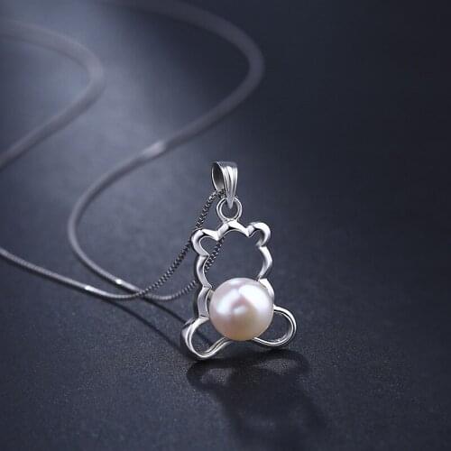 L&P Real 925 Sterling Silver Necklaces Pendants 2018 Lovely Bear With Natural Pearl Fine Jewelry Silver Pendant Necklace