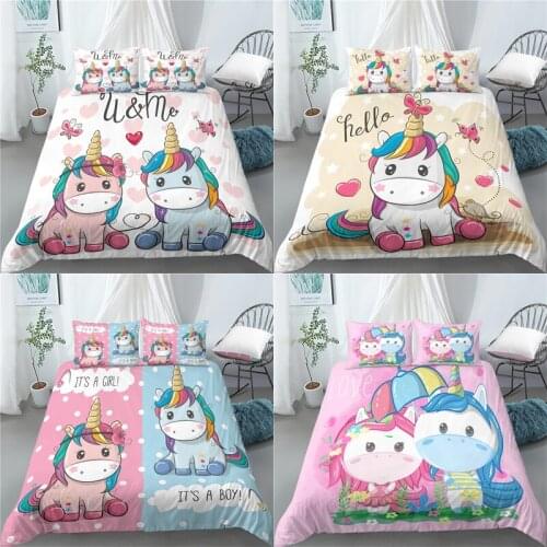 Home Living Luxury 3D Cartoon Unicorn Print 2/3Pcs Comfortable Duvet Cover PillowCase Bedding Sets EU/US/AU Size