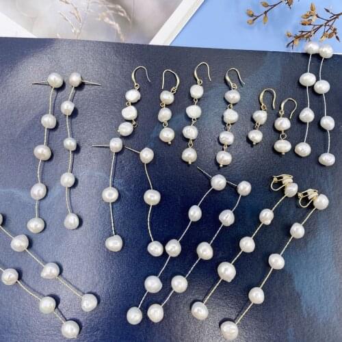 Minar Elegant Irregular Freshwater Pearl Dangle Drop Earrings for Women Lady Trendy Gold Chain Thread Long Tassel Earrings Gift