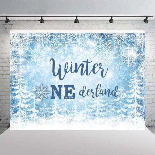 Winter Onederland Backdrop Snowflake White Trees Background Prince Winter Birthday Baby Shower Party Decor Photo Booth Props
