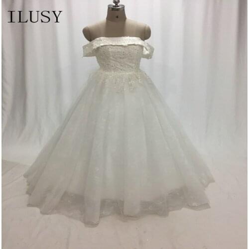 ILUSY Gorgeous A-line Lace Wedding Dresses Strapless Bridal Gowns With Beads Vestido De Noiva
