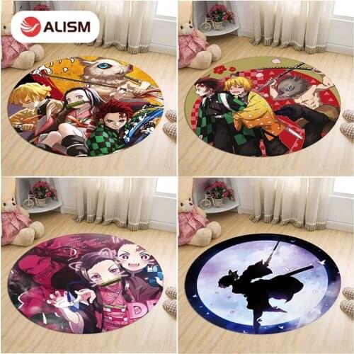 Japanese Cartoon Anime Demon Slayer Round Carpet Rug Non-Slip Gaming Mat Floor Mat Carpets Rug For Bedroom Livingroom Home Decor