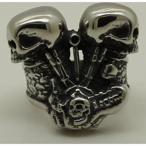 Cool men/boy motorcycle engine pair skull 316L stainless steel ring