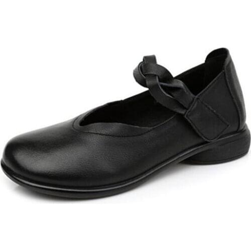 Summer Best Sale 2020 New Top Cowhide Concise Leather Shoes Light Soft Bottom Comfort Low-heel Shoes Fashion Popular Women Shoes