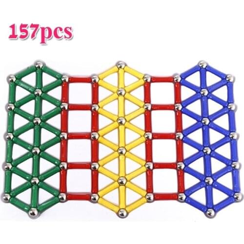 103/157pcs/set Magnet Bars Metal Balls Mini Bead Stick Geometric Figure Construction Toys Creative Magnetic Design Blocks