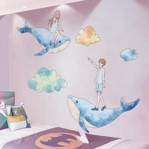 Cartoon Ocean Whale Wall Stickers Home Decor Living Room 3d Art Mural Modern Teen Room Decoration Aesthetics Poster Wallpaper