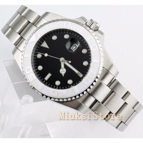 43mm mens watch black dial sapphire glass uni-directional bezel Automatic automatic watch