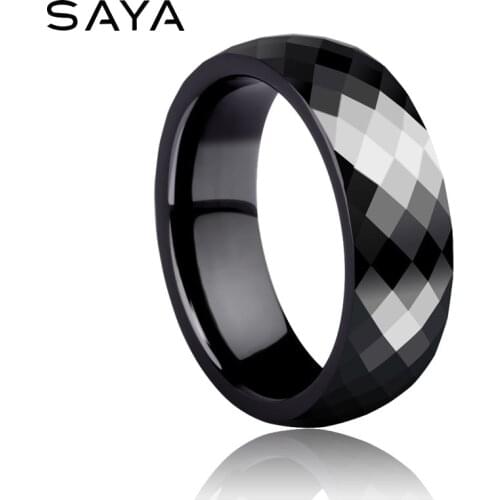 Men Rings, Faceted Black Ceramic Rings Comfort Fit, Free Shipping, Customized