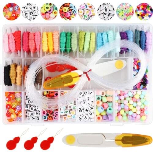Bracelet Making Beads Kit 28 Color Thread 11 Grid Letter Beads Hand-knitted Cross-stitch Kit 19.6X 13.3X 2.2cm TB Sale