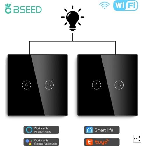 BSEED 2Packs WIFI Light Switches 1/2/3Gang 1/2/3Way Tuya Touch Switch Wireless Control Smart Wall Switch Google Alexa Smart Life