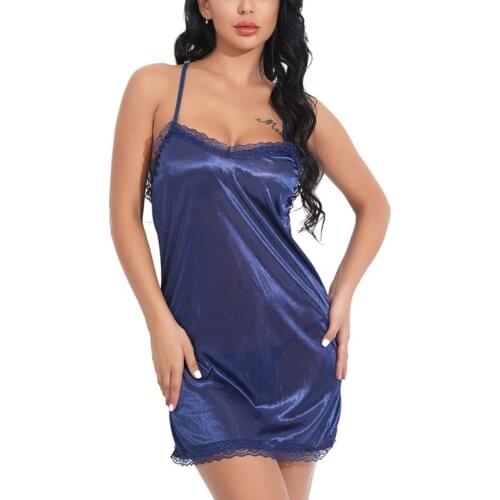 Hot Sexy Lace Lingerie Nightdress Solid Color Cross Back Mini Night Gown Nightgown Transparent Erotic Dress For Women New