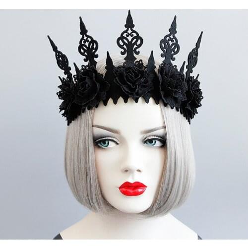 New Fashion Retro Gothic Black Crown Halloween Masquerade Garland Crown Headband Accessories Novelty Headwear for Women