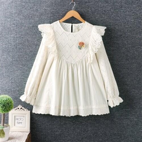 New Spring women tops shirt sweet fresh O collar embroidered shirt long sleeve casual shirt 663