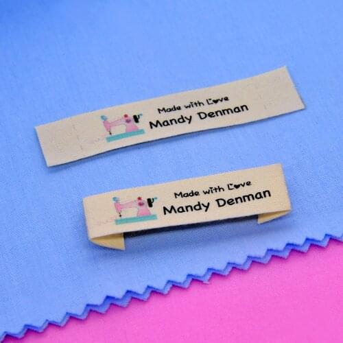 Custom Sewing label, Logo or Text - Custom Design, Personalized Brand , Sew on Cotton Fabric (FR026)