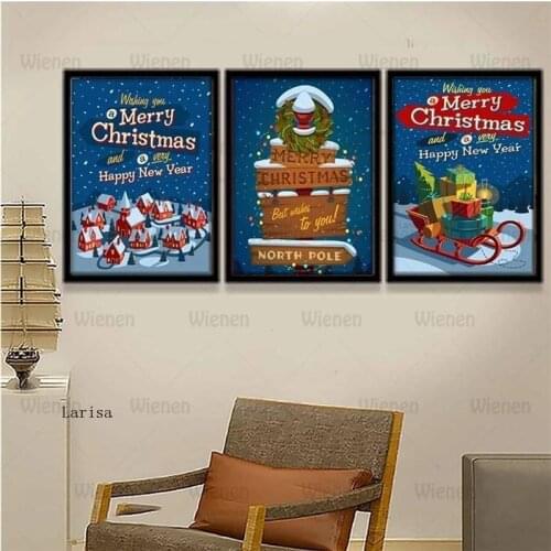 Festival Home Wall Decoration Merry Christmas Happy New Year Wall Art Canvas Printing Posters and Prints for Living Room Decor